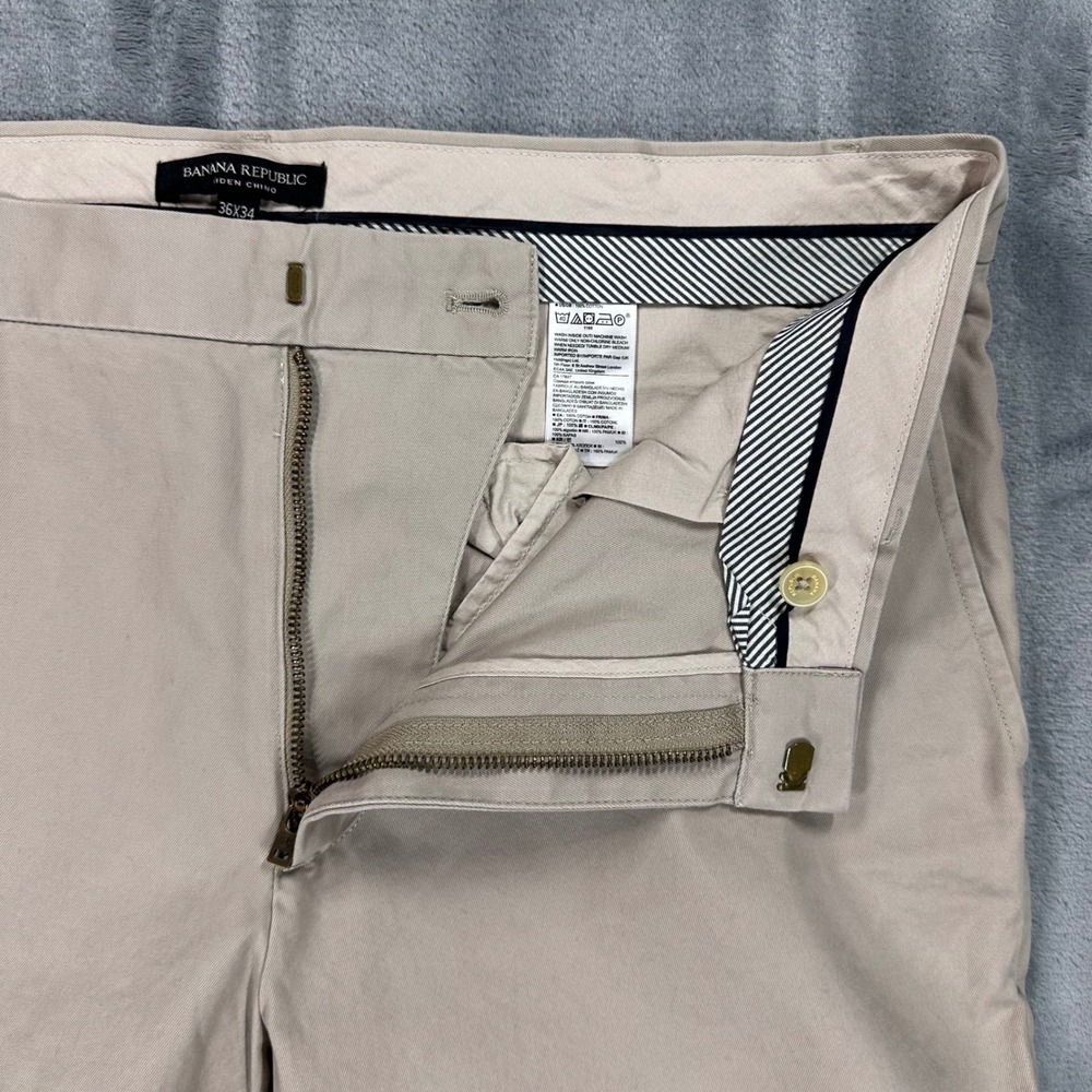 Banana Republic Aiden Chino Slim Fit Pants Mens 36x34 Tan Khaki Cotton New - Picture 7 of 14
